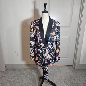 French Connection Suit Blazer Jacket Women 10 Colorful Floral Black Spellout - Picture 1 of 16