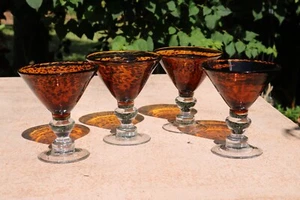 Schildkrötenschale Bernstein Glaswaren 4 Martini Sherbet Gläser klar dick Knopf Stamm - Bild 1 von 3