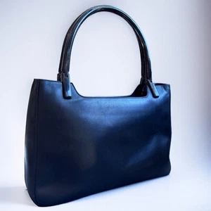 PRADA Black Leather Handbag with Plastic Handle Black Authentic - Picture 1 of 15