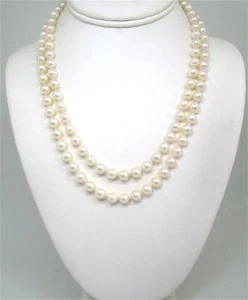 "Collar de perlas Akoya anudadas con broche de oro de 14K 62,1 gramos 38 1/2"" perlas de 7 mm" - Imagen 1 de 6