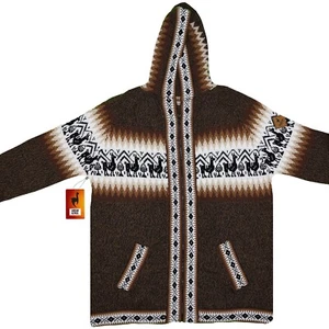 HOMBRE HECHO A MANO ANDINA ALPACA MARRÓN OSCURO CREMALLERA SUDADERA CON CAPUCHA SUÉTER TALLA L - Imagen 1 de 8
