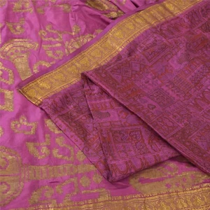Sanskriti Vintage Purple Sarees Pure Silk Woven Brocade/Banarasi Sari 5Yd Fabric - Picture 1 of 12