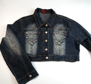 Vintage Cropped Denim Jacket Goddess Jeans XL Gold Studs Pockets 2000s Size L-18 - Picture 1 of 8