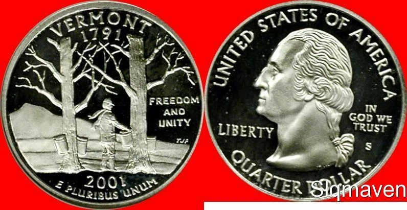 2001 S 90% Silver Vermont State Quarter Deep Cameo Gem Proof  - Image 1 of 1