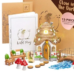 Whimsical Fairy Garden Collection: 13 Pieces Including Solar Fairy House & Decor - Picture 1 of 9