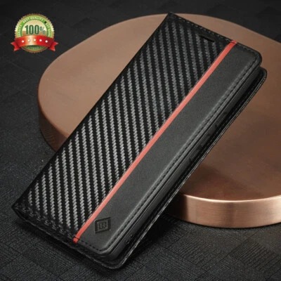 Carbon Fibre Wallet Case Slim Flip Cover for Google Pixel 7A/8A/9A/7/8/9 Pro XL - Image 1 of 4