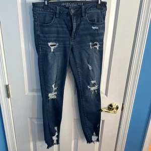 Women American Eagle Distressed Super Stretch Jegging Blue 6 Reg Gently Used - Picture 1 of 11