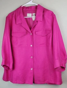Emma James Women's Size 18W 3/4 Sleeve Button Down Top Shirt Jacket Pink Fuchsia - Picture 1 of 10