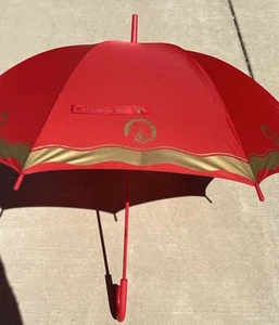 VTG Rare Estée Lauder 80s Red Gold Winter Wonder Canopy Logo Promo Cane Umbrella - Picture 1 of 10