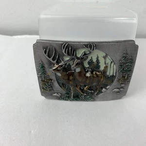 Bucks Deer Running Gürtelschnalle Bergamotte Messingwerk silber Emaille 1990 Vintage - Bild 1 von 3
