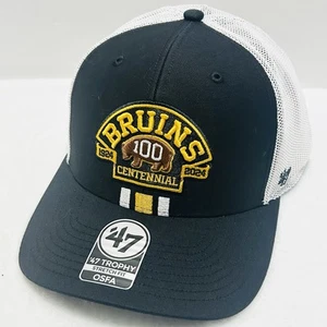 '47 Brand Boston Bruins Centennial Merge Trophy Stretch Flex Hat Cap Black - Picture 1 of 5