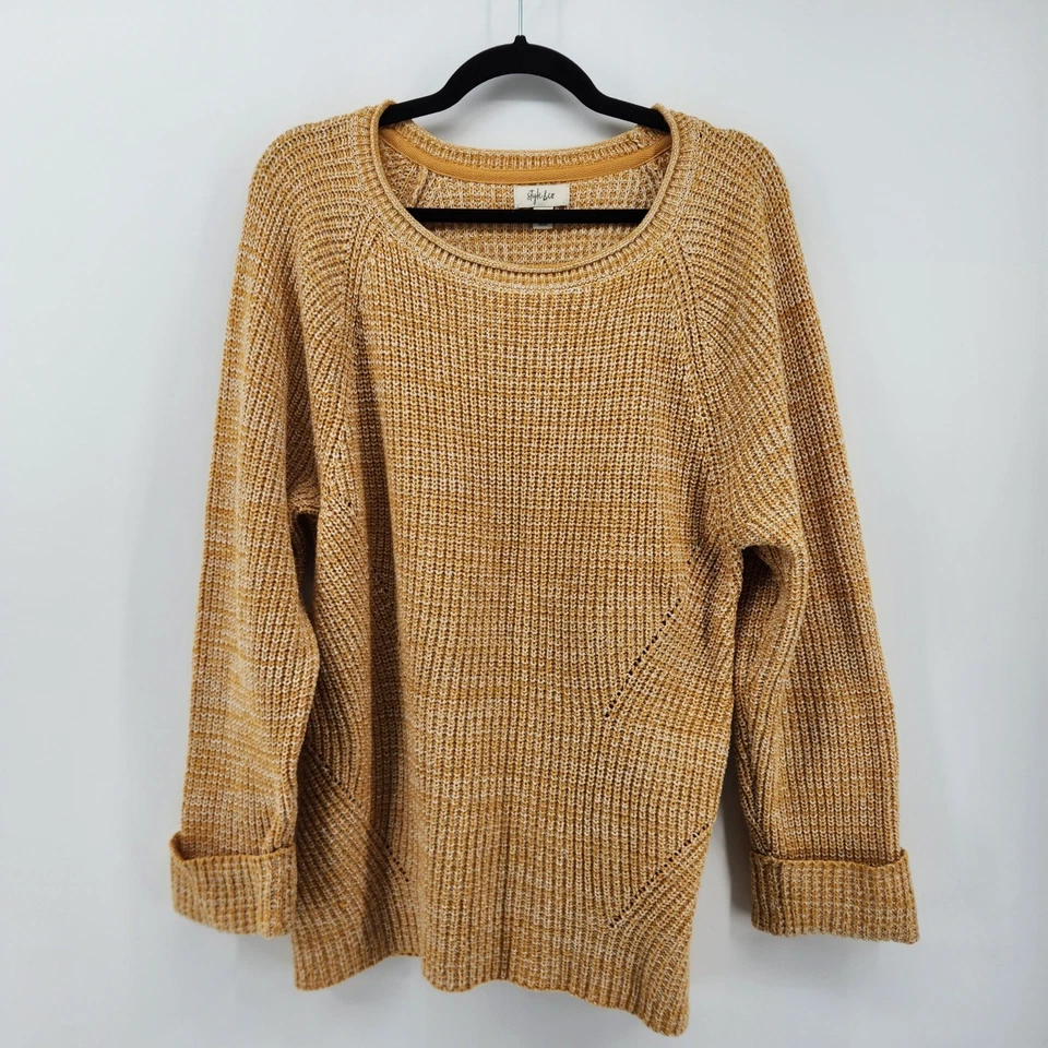 Suéter pulôver feminino Style & Co. XL amarelo mostarda malha manga raglan - Imagem 1 de 4