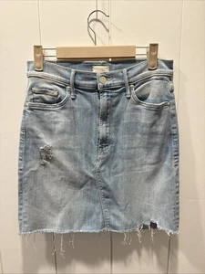 MOTHER The Sacred Mini Fray Skirt Denim Light Wash Size 26 Written In The Sand - Picture 1 of 12