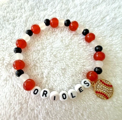 Pulsera de cuentas hecha a mano de los Orioles de Baltimore con dije de béisbol-MLB regalos para fanáticos Foto 1 de 4