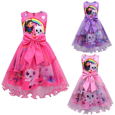Gabby's Dollhouse Cosplay Girls Princess Dress Kid Party Fancy Skirt Tulle Dress - Image 1 of 4