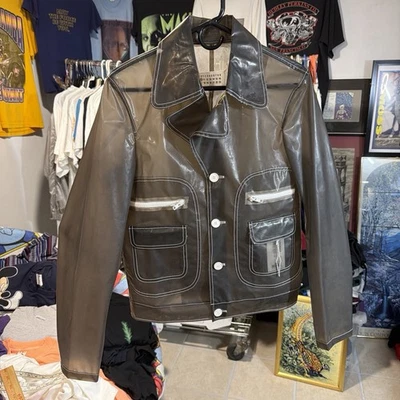 Jaqueta de PVC Transparente MSRP €1425 MAISON MARGIELA Tamanho 46/S Preta Fabricada na Itália - Imagem 1 de 4