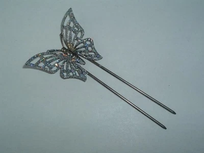 VINTAGE GLITTER BUTTERFLY METAL HAIR STICK UP DO HAIR ACCESSORY - Image 1 of 3
