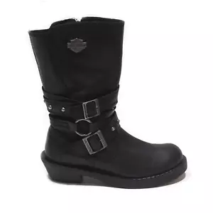 HARLEY DAVIDSON Buckle Studdded Biker Boots Black Leather Womens UK 6 - Picture 1 of 6