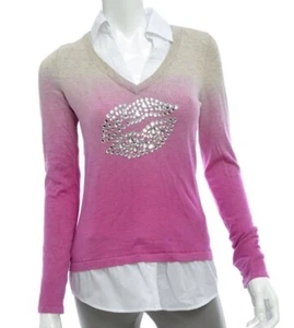 INC Ombre Rose Rhinestone Lips Sweater Shirt S - Picture 1 of 5