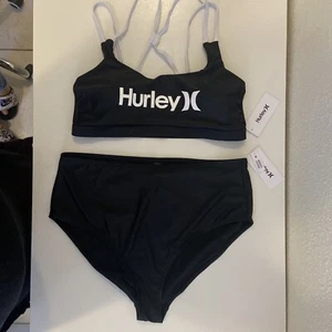 Hurley Women’s Black/White 2-piece Logo Swim Suit Size Bathing Suit  Bikini  - Picture 1 of 5