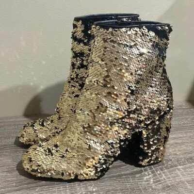 Steve Madden Botines Abatibles Lentejuelas Dorado/Negro Tacón Bloque Para Mujer Georgia 8.5 Foto 1 de 4