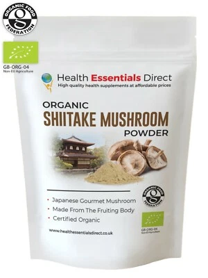 HEALTH ESSENTIALS DIRECT Organic Shiitake Mushroom Powder (Immune System, High in Vitamin D) Choose Size: