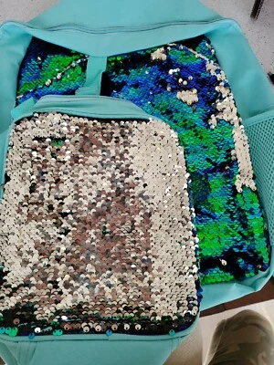 Mochila feminina lantejoulas reversas (azul-petróleo) NOVA EM FOLHA-ENVIO N 24 HORAS - Imagem 1 de 4