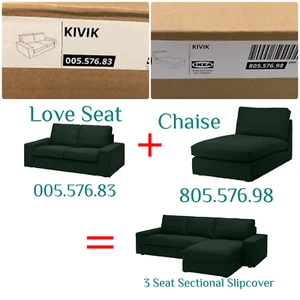 IKEA KIVIK Slipcover Cover for 3 Seat Sectional w/ Chaise Tallmyra Dark Green - Picture 1 of 1