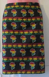 Women's Wraparound Rasta Style Red Gold Green Black Knee Length Skirt 14 16 18 - Picture 1 of 3
