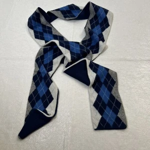 J. Crew Mens Blue Argyle Cashmere Wool Angora Blend Scarf Academia Sporty Skier - Picture 1 of 6