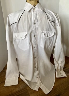 Camisa De Colección Blair Western Rancher Para Hombre Blanca con Tubería Negra, Broches de Perla Imitación Talla M Foto 1 de 4