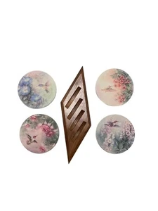 Stone Coasters BIRDS Set Of 4 with WOOD STAND!! Vintage 80's! BRAND NEW!!! - Picture 1 of 3
