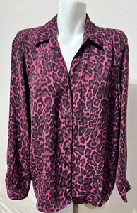 Michael Kors Damen Top Shirt Large Magenta Schwarz Animal Print Neu mit Etikett Knopfleiste - Bild 1 von 8