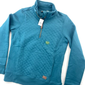 LL Bean Sweater Womens XS X Small Teal Quilted 1/4 Zip Pullover Mock Neck NWT - Picture 1 of 13