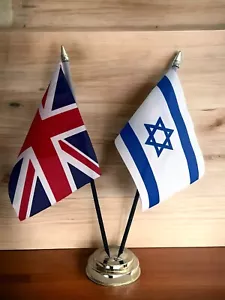 UNION JACK und ISRAEL TISCHFLAGGE SET 2 Flaggen plus BASIS 26 cm hoch - Bild 1 von 1