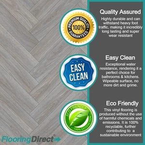 New Quality Grey Wood Effect Parquet Style Vinyl Flooring 2 3 4m Felt Back - Picture 1 of 2