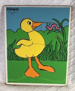 Vintage 80s Yellow Duck Children’s Playskool Wooden Jigsaw Puzzle MADE IN USA!!! - Picture 1 of 2