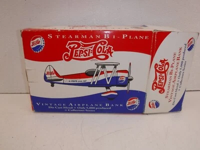 Banco de Aviones Pepsi Cola Stearman Bi-Plane Die Cast Vintage Años 90 1 de 5000.Sin Llave Foto 1 de 4