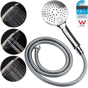KYLINS Chrome 3-Mode Switch Handheld Shower Head Round Spray Rose 150mm Hose Set - Picture 1 of 3
