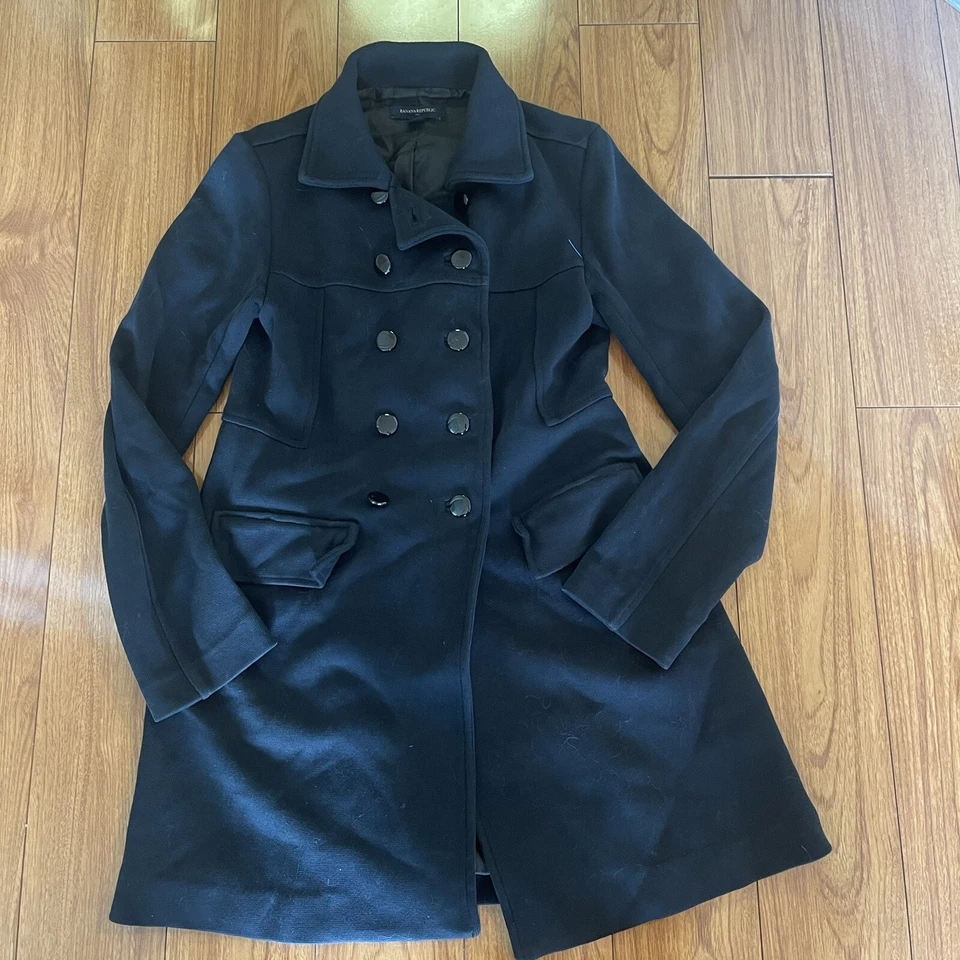 Banana Republic Jacket Women XS Black Pea Coat Blazer Double Breasted Ladies - Image 1 of 4