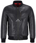 Mens Leather Jacket Black Retro Bomber Front Straight Zip Classic REAL NAPA 7055