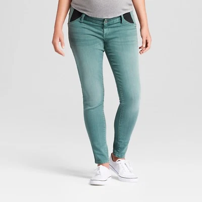 Maternity Inset Panel Skinny Jeans Isabel Maternity by Ingrid & Isabel Green NEW - Image 1 of 4
