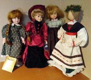 Ceramic 18" Doll Collection 3 Fully Dressed Girl Toy & 1 Wooden Fixed Dress - Picture 1 of 18