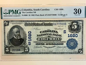 Banconota da 5 dollari 1902 Banca Nazionale della Carolina, Columbia, SC Fr#600 PMG VF30 - Foto 1 di 12