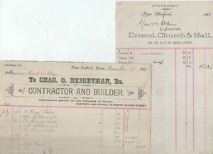 New Bedford two receipts c. 1890 -- Chas. O. Brightman -- Driscol, Church & Hall - Picture 1 of 7
