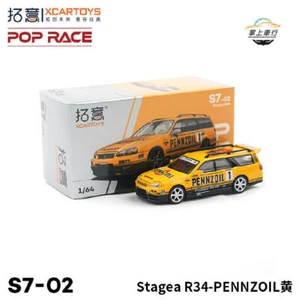Modelo de coche diecast amarillo XCARTOYS 1:64 STAGEA PENNZOIL GT R34 - Imagen 1 de 6
