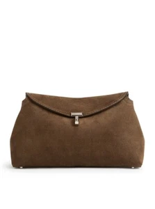 TOTEME T-Lock $990 Tobacco Suede Clutch New And Authentic - Picture 1 of 3