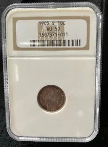 About Uncirculated 1905 S Barber Dime NGC AU 50 - Picture 1 of 4