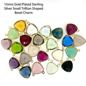 Bezel Gemstone Connector Pendant-Gold over Sterling Silver Birthstone Connectors - Picture 1 of 27