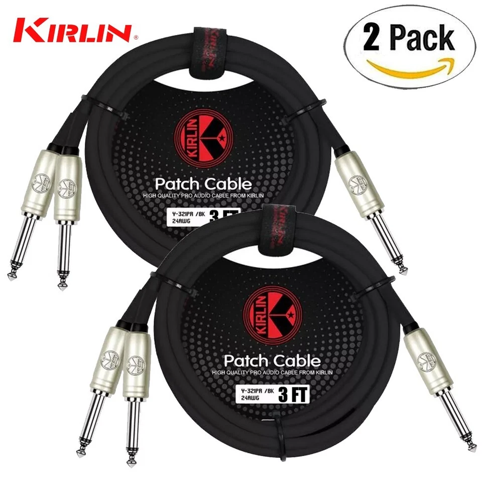PACK de 2 cables Kirlin de 3 pies 1/4" mono a doble 1/4" mono sin ruido Y-321 PR-03/BK Foto 1 de 1